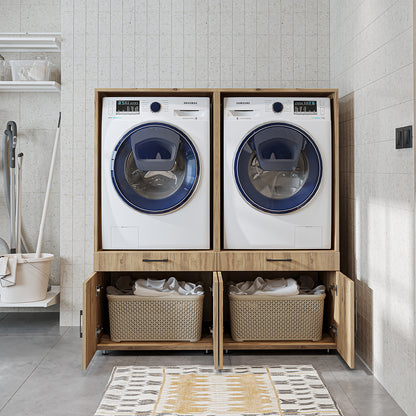 Roomart Waschmaschinenschrank - SERIE 3 –  134 cm breit, Doppelschrank Überbauschrank, mit Ausziehbrett, Waschturm für Waschmaschine & Trockner, in 3 Farben