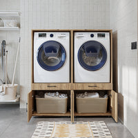 Roomart Waschmaschinenschrank - SERIE 3 –  134 cm breit, Doppelschrank Überbauschrank, mit Ausziehbrett, Waschturm für Waschmaschine & Trockner, in 3 Farben