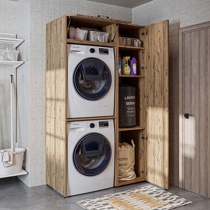 Roomart DUO-I Waschmaschinenschrank 112 cm – für Waschmaschine & Trockner + Hochschrank | in 2 Farben