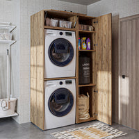 Roomart DUO-I Waschmaschinenschrank 112 cm – für Waschmaschine & Trockner + Hochschrank | in 2 Farben