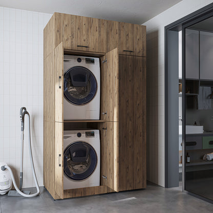 Roomart Waschmaschinenschrank „DORA 130 cm Breit“ für Waschmaschine & Trockner mit Regalböden, in 5 Farben • Weiß • Weiß Eiche • Anthrazit Eiche • Eiche • Schwarz Eiche (Kopie)