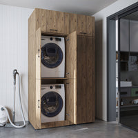 Roomart Waschmaschinenschrank „DORA 130 cm Breit“ für Waschmaschine & Trockner mit Regalböden, in 5 Farben • Weiß • Weiß Eiche • Anthrazit Eiche • Eiche • Schwarz Eiche (Kopie)