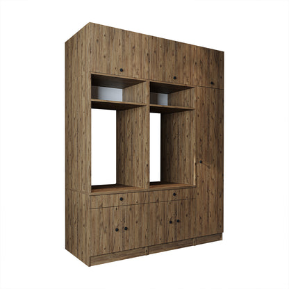 Roomart Waschmaschinenschrank SERIE 3 – 179 cm breit, 2× Waschmaschine nebeneinander mit Klappschrank, Ausziehbrett & Hochschrank – Waschküche & Hauswirtschaftsraum – Eiche / Schwarz-Eiche / Weiß