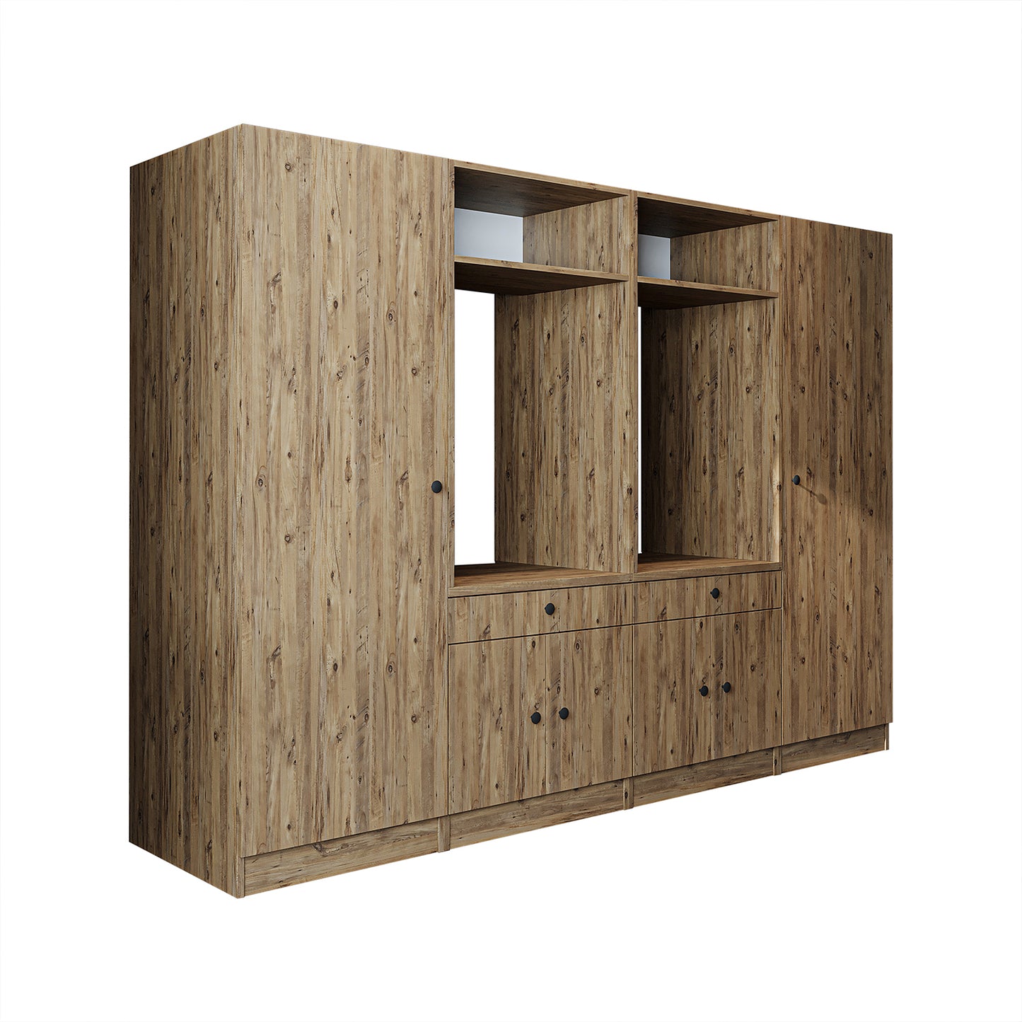Roomart Waschmaschinenschrank SERIE 3 – 194 cm breit, 2× Waschmaschine nebeneinander mit Ausziehbrett & Hochschrank – Waschküche & Hauswirtschaftsraum – Eiche / Schwarz-Eiche / Weiß