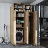 Roomart Waschmaschinenschrank „DORA 115 cm Breit“ für Waschmaschine & Trockner mit Regalböden, in 5 Farben • Weiß • Weiß Eiche • Anthrazit Eiche • Eiche • Schwarz Eiche