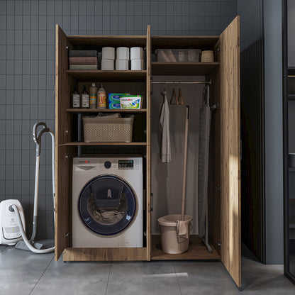 Roomart Waschmaschinenschrank „DORA 130 cm Breit“ für Waschmaschine & Trockner mit Regalböden, in 5 Farben • Weiß • Weiß Eiche • Anthrazit Eiche • Eiche • Schwarz Eiche (Kopie)