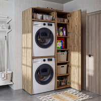 Roomart DUO-I Waschmaschinenschrank 112 cm – für Waschmaschine & Trockner + Hochschrank | in 2 Farben