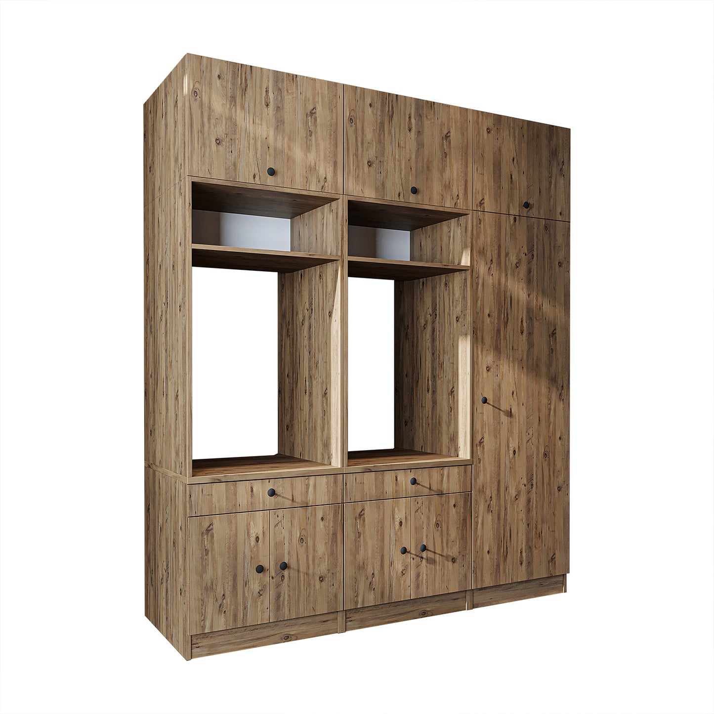 Roomart Schrankwand für Waschküche & Hauswirtschaftsraum - SERIE 1 - 114 cm breit, mit Ausziehbrett & Stauraum, Waschmaschinen-Schrankkombination, in 3 Farben (Weiß, Schwarz-Eiche)