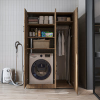 Roomart Waschmaschinenschrank „DORA 115 cm Breit“ für Waschmaschine & Trockner mit Regalböden, in 5 Farben • Weiß • Weiß Eiche • Anthrazit Eiche • Eiche • Schwarz Eiche