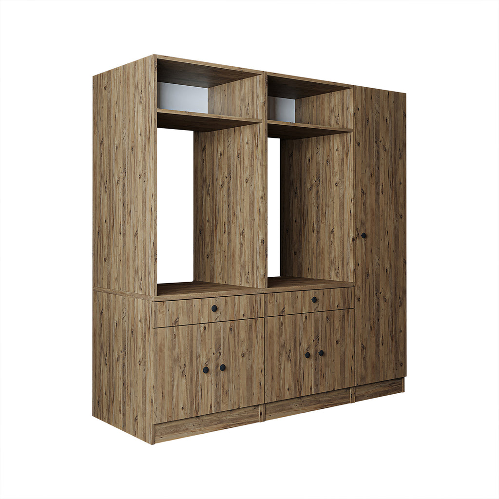 Roomart Waschmaschinenschrank Doppelschrank SERIE 3 – 179 cm breit, 2× Waschmaschine nebeneinander mit Ausziehbrett & Hochschrank – Waschküche & Hauswirtschaftsraum – Eiche / Schwarz-Eiche / Weiß