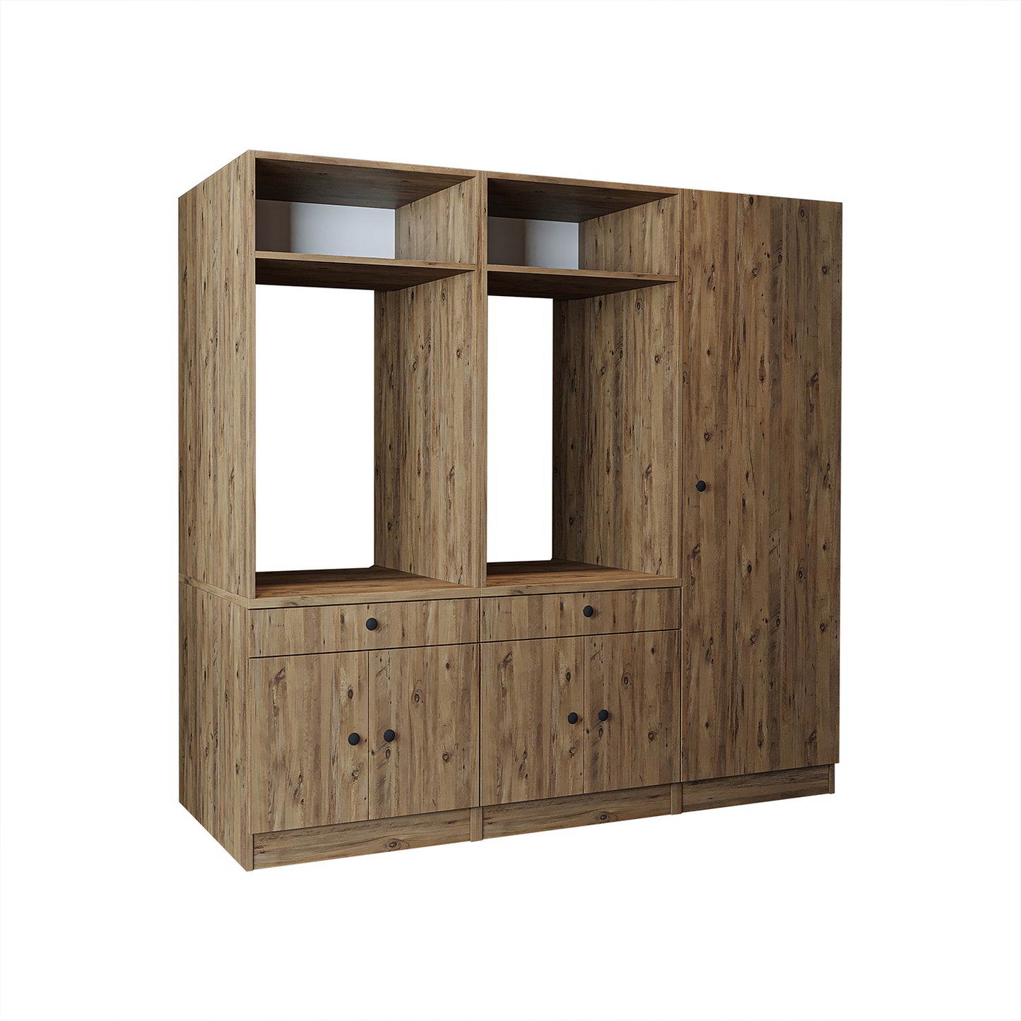 Roomart Waschmaschinenschrank SERIE 3 – 194 cm breit, 2× Waschmaschine nebeneinander mit Ausziehbrett & Hochschrank – Waschküche & Hauswirtschaftsraum – Eiche / Schwarz-Eiche / Weiß