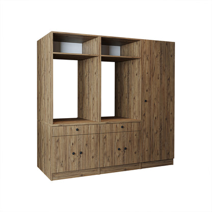 Roomart Waschmaschinenschrank SERIE 3 – 194 cm breit, 2× Waschmaschine nebeneinander mit Ausziehbrett & Hochschrank – Waschküche & Hauswirtschaftsraum – Eiche / Schwarz-Eiche / Weiß