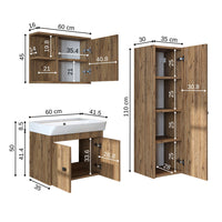 Roomart Badmöbelset ADA – 3-teiliges Badezimmermöbel Set mit Waschbecken, Unterschrank, Spiegelschrank & Seitenschrank – modernes Badmöbel