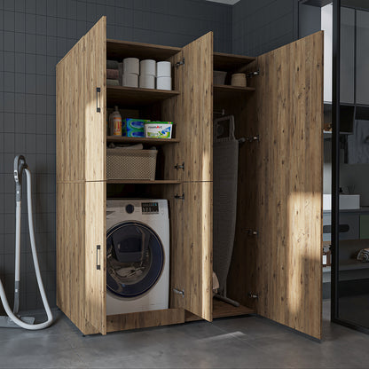 Roomart Waschmaschinenschrank „DORA 130 cm Breit“ für Waschmaschine & Trockner mit Regalböden, in 5 Farben • Weiß • Weiß Eiche • Anthrazit Eiche • Eiche • Schwarz Eiche (Kopie)