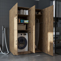 Roomart Waschmaschinenschrank „DORA 130 cm Breit“ für Waschmaschine & Trockner mit Regalböden, in 5 Farben • Weiß • Weiß Eiche • Anthrazit Eiche • Eiche • Schwarz Eiche (Kopie)