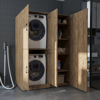 Roomart Waschmaschinenschrank „DORA 130 cm Breit“ für Waschmaschine & Trockner mit Regalböden, in 5 Farben • Weiß • Weiß Eiche • Anthrazit Eiche • Eiche • Schwarz Eiche (Kopie)