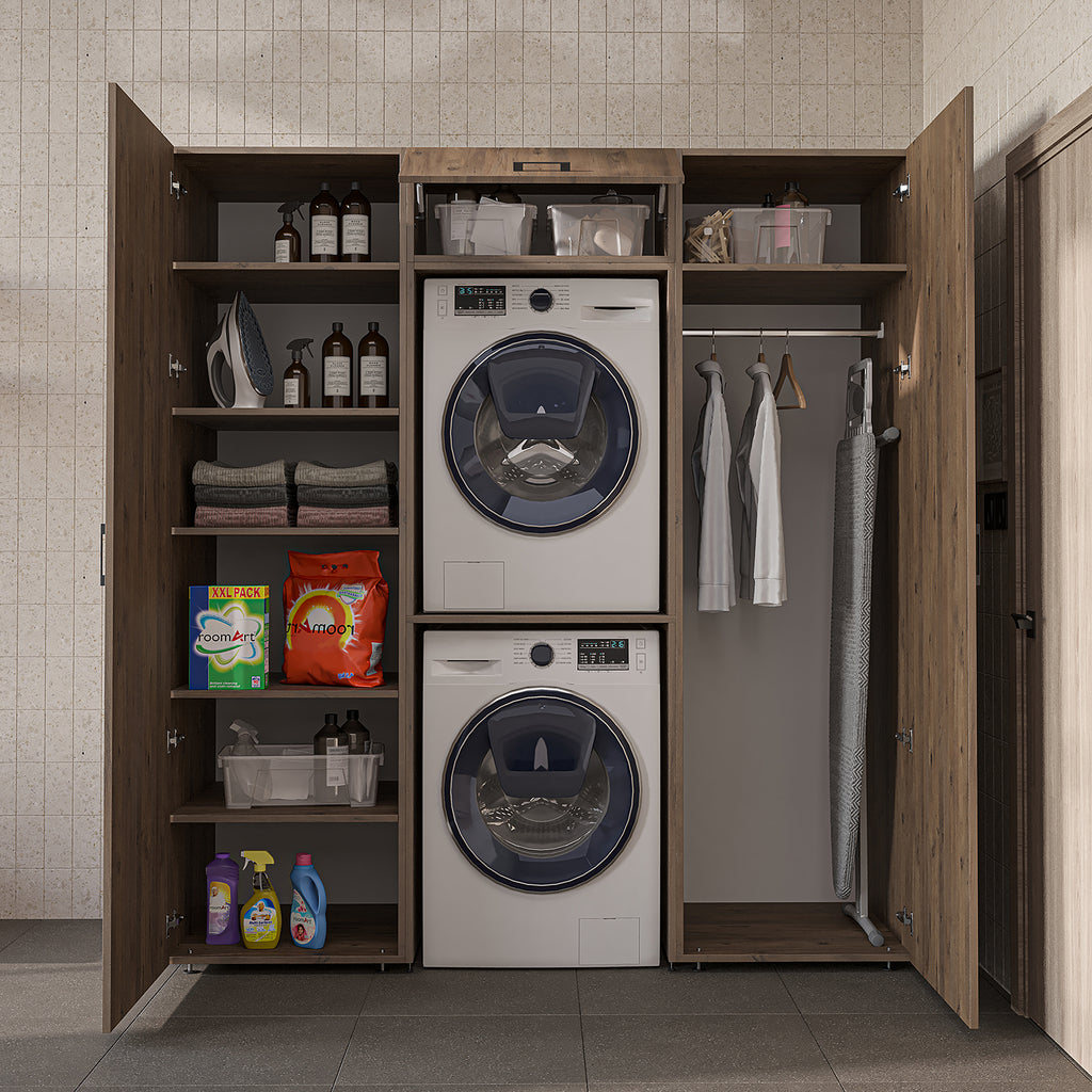 Roomart DUO-I Schrankwand 187 cm – Waschmaschine & Trockner übereinander & Hochschrank | in 3 Farben