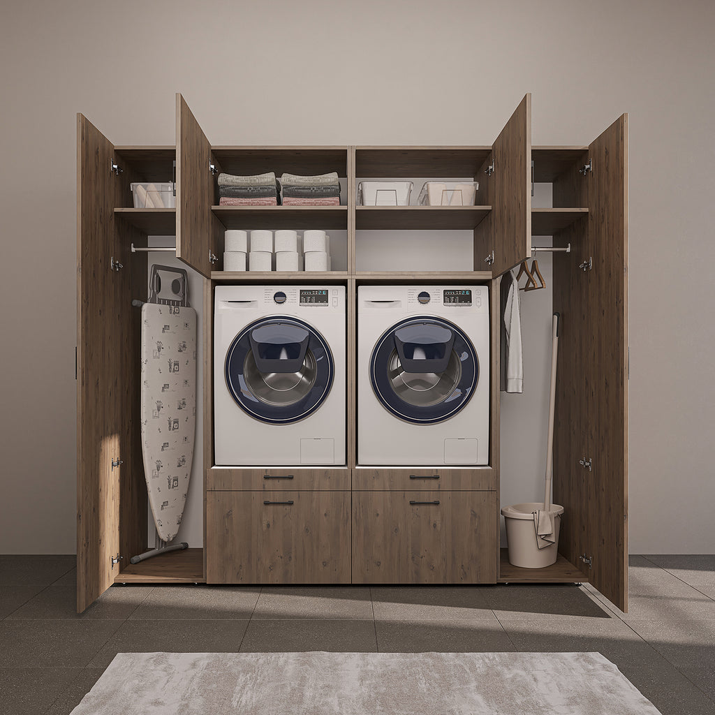 Roomart Waschmaschinenschrank 224 cm – 2 Geräte nebeneinander & Hochschrank | in 3 Farben