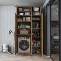 Roomart Waschmaschinenschrank „DORA 115 cm Breit“ für Waschmaschine & Trockner mit Regalböden, in 5 Farben • Weiß • Weiß Eiche • Anthrazit Eiche • Eiche • Schwarz Eiche