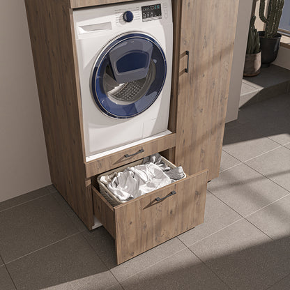 Roomart Waschmaschinenschrank mit Ausziehbrett, 112 cm breit - SERIE 2  – Waschmaschinenüberbau für Waschmaschine & Trockner, Waschturm-Schrank mit Stauraum für Bad & Waschküche