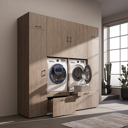 Roomart Waschmaschinenschrank SERIE 2 – Doppelschrank mit Seitenschränken, 3 Farben