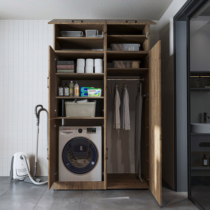 Roomart Waschmaschinenschrank „DORA 130 cm Breit“ für Waschmaschine & Trockner mit Regalböden, in 5 Farben • Weiß • Weiß Eiche • Anthrazit Eiche • Eiche • Schwarz Eiche (Kopie)