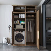 Roomart Waschmaschinenschrank „DORA 130 cm Breit“ für Waschmaschine & Trockner mit Regalböden, in 5 Farben • Weiß • Weiß Eiche • Anthrazit Eiche • Eiche • Schwarz Eiche (Kopie)