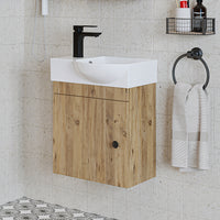 Roomart Waschtischunterschrank PUNTO mit Keramik-Waschbecken – Gäste-WC Badmöbel – Wasserhahn links