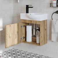 Roomart Waschtischunterschrank PUNTO mit Keramik-Waschbecken – Gäste-WC Badmöbel – Wasserhahn links
