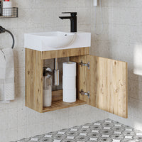 Roomart Waschtischunterschrank PUNTO mit Keramik-Waschbecken – Gäste-WC Badmöbel – Wasserhahn rechts