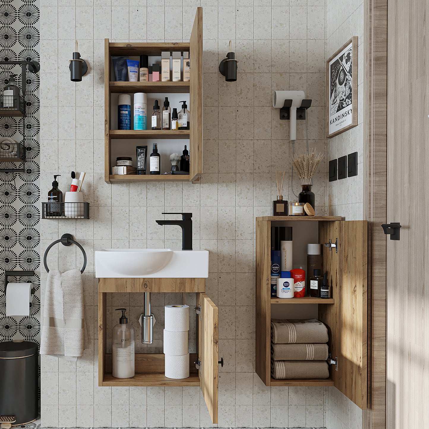 Badmöbelset • PUNTO • Unterschrank mit Waschbecken • Badezimmer Möbel • Gäste WC