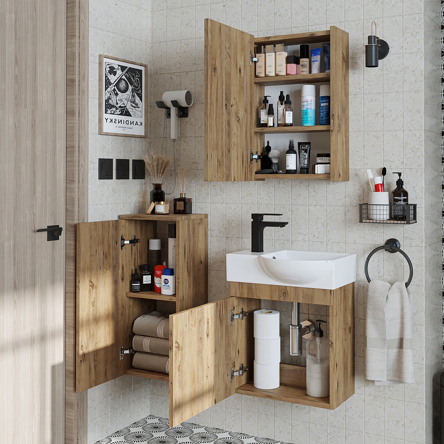 Badmöbelset • PUNTO • Unterschrank mit Waschbecken • Badezimmer Möbel • Gäste WC