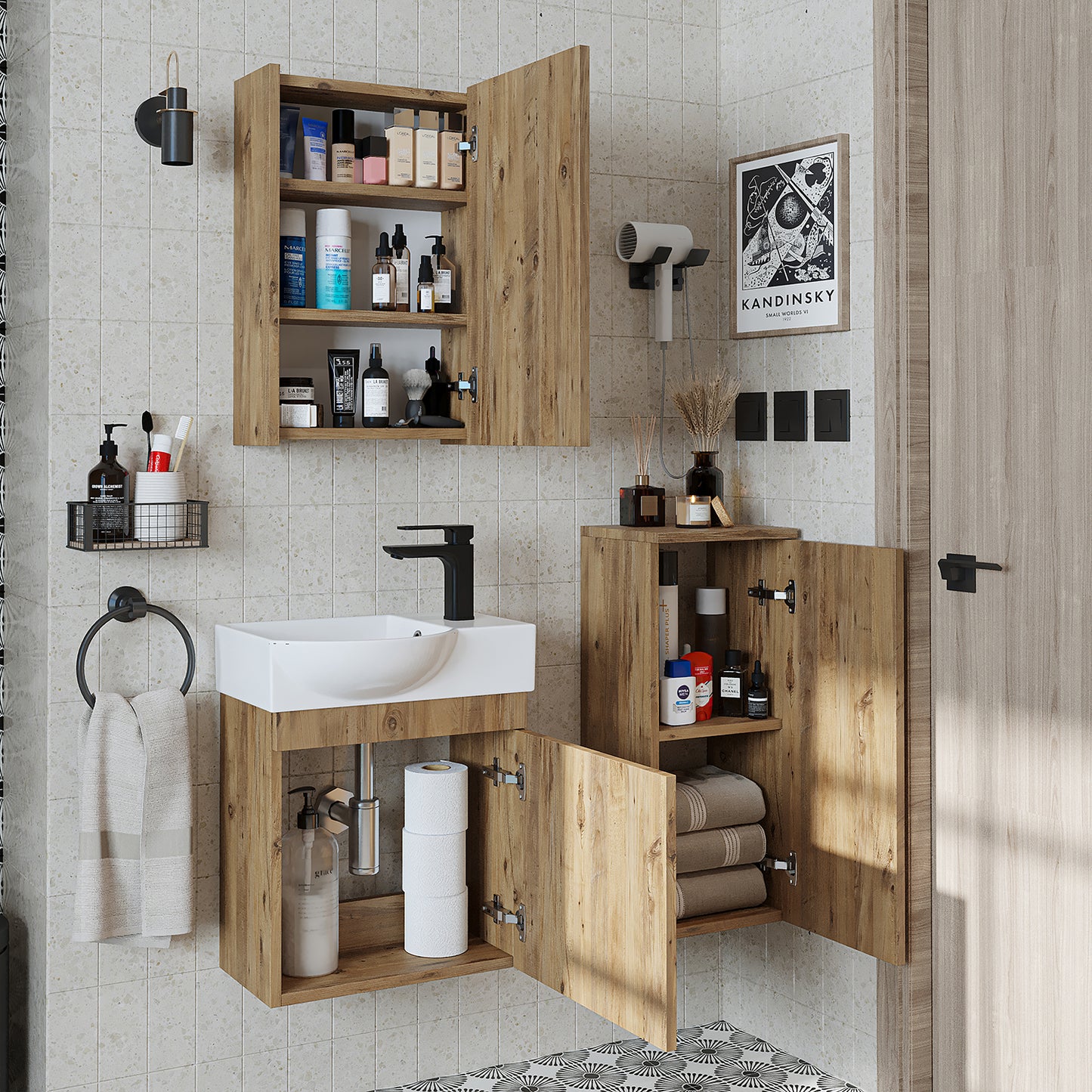 Badmöbelset • PUNTO • Unterschrank mit Waschbecken • Badezimmer Möbel • Gäste WC