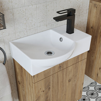 Roomart Waschtischunterschrank PUNTO mit Keramik-Waschbecken – Gäste-WC Badmöbel – Wasserhahn rechts