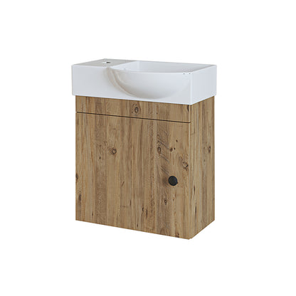 Roomart Waschtischunterschrank PUNTO mit Keramik-Waschbecken – Gäste-WC Badmöbel – Wasserhahn links