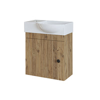 Roomart Waschtischunterschrank PUNTO mit Keramik-Waschbecken – Gäste-WC Badmöbel – Wasserhahn links
