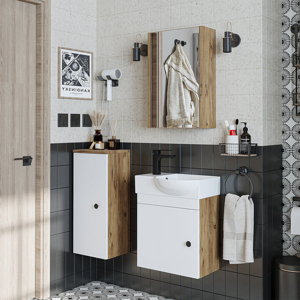 Roomart Badmöbelset PUNTO – Gäste WC Badmöbel mit Waschbecken & Unterschrank – Kompaktes Badezimmermöbel für kleine Bäder