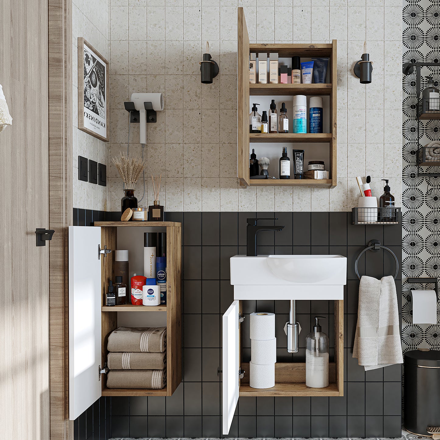 Badmöbelset • PUNTO • Unterschrank mit Waschbecken • Badezimmer Möbel • Gäste WC