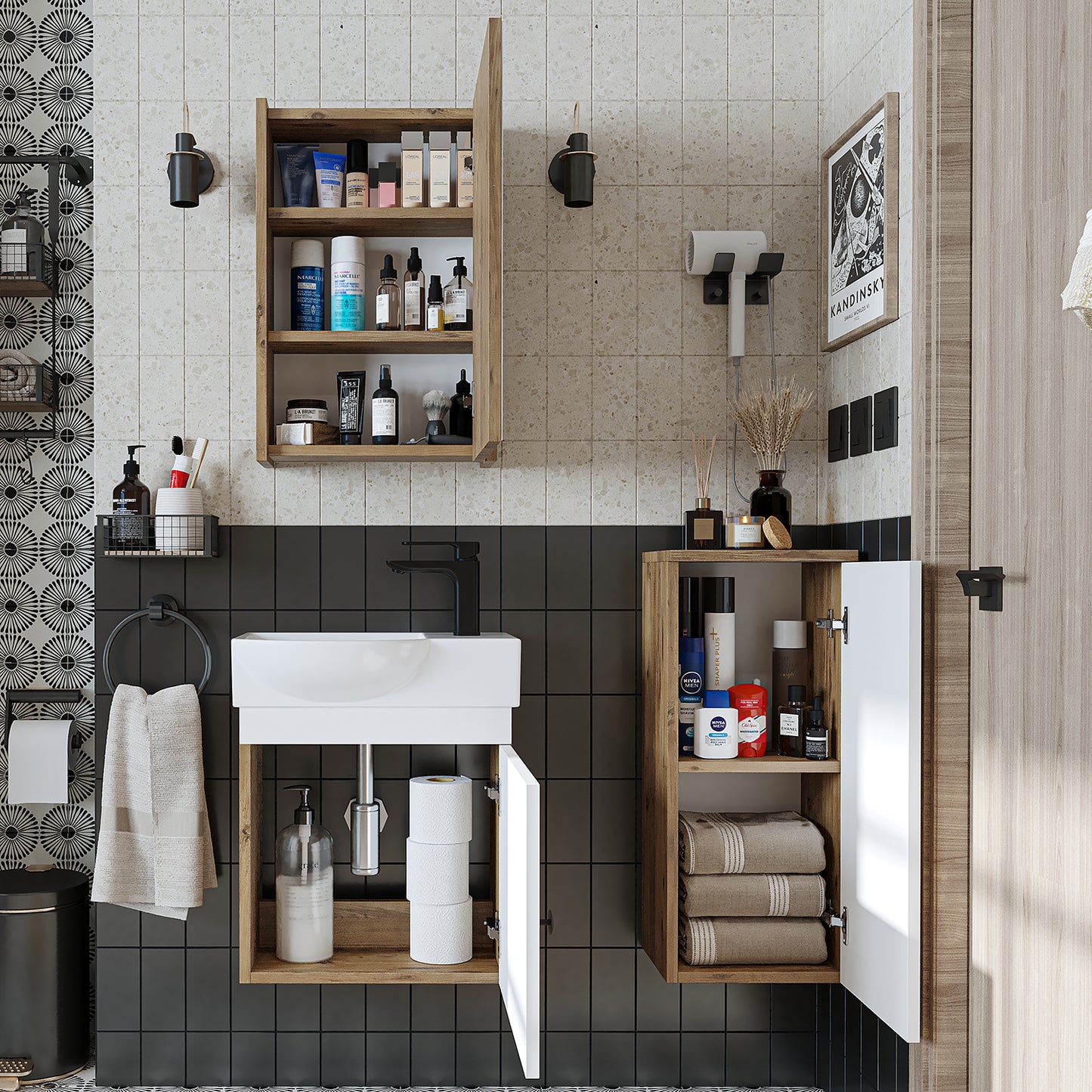Badmöbelset • PUNTO • Unterschrank mit Waschbecken • Badezimmer Möbel • Gäste WC