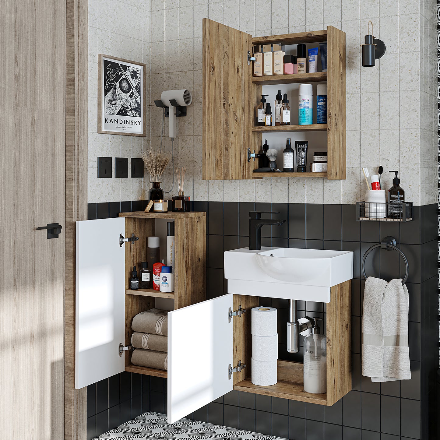 Badmöbelset • PUNTO • Unterschrank mit Waschbecken • Badezimmer Möbel • Gäste WC