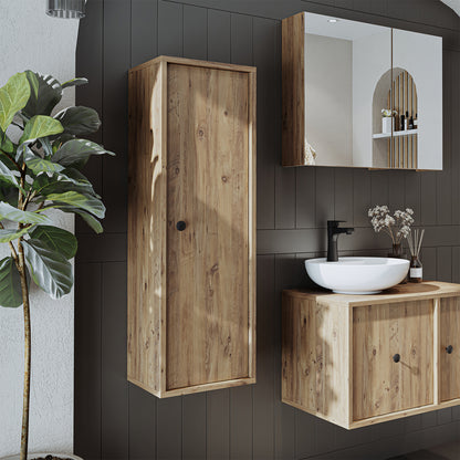 Roomart Hochschrank „Gusto“ – moderner 110 cm Bad-Hängeschrank mit Softclose – Weiß, Eiche