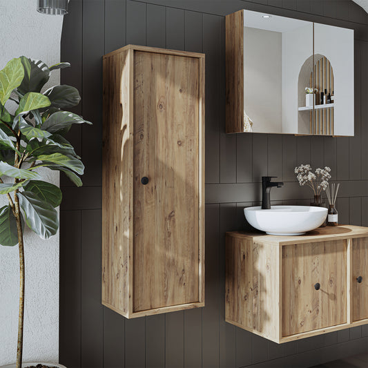 Roomart Hochschrank „Gusto“ – moderner 110 cm Bad-Hängeschrank mit Softclose – Weiß, Eiche