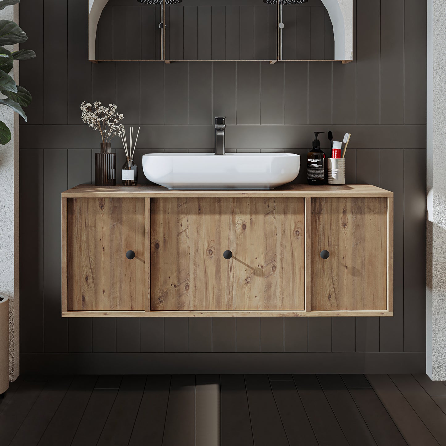 Roomart Badezimmermöbel GUSTO 120 cm – Keramik Waschbecken &/oder Unterschrank – Modernes Design – Varianten wählbar – Eiche oder Weiß