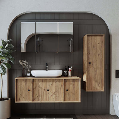 Roomart 4-teiliges Badmöbel-Set GUSTO, 120 cm, mit ovalem Waschbecken und Hochschrank, in 2 Farben