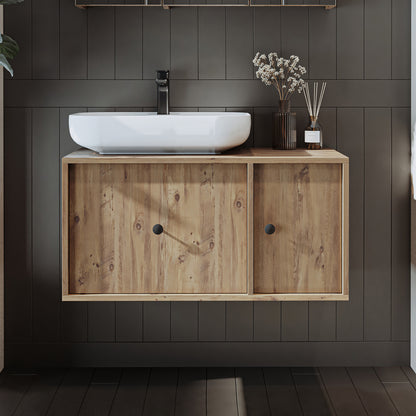 Roomart Badezimmermöbel GUSTO 90 cm – Keramik Waschbecken &/oder Unterschrank – Modernes Design – Varianten wählbar – Eiche oder Weiß
