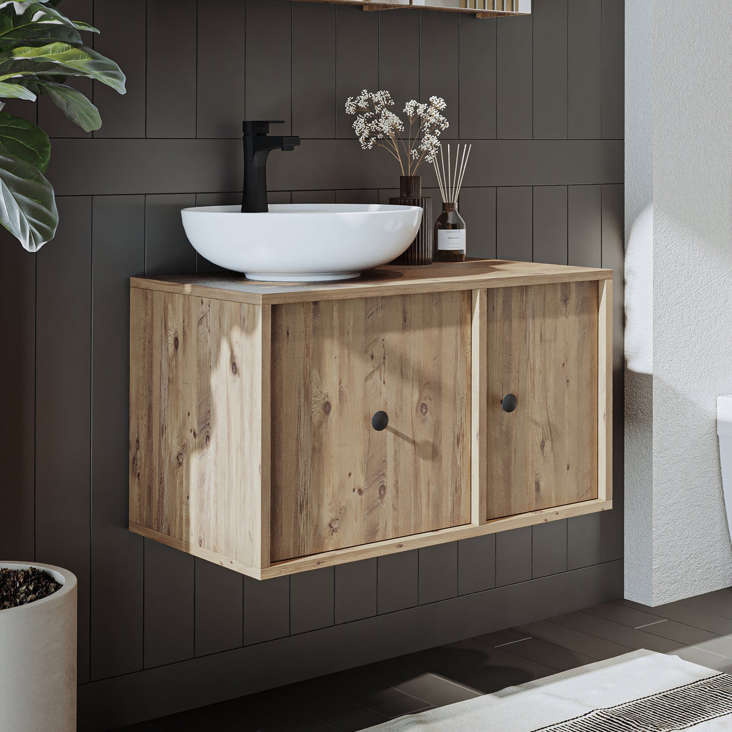 Roomart Badezimmermöbel GUSTO 75 cm – Keramik Waschbecken &/oder Unterschrank – Modernes Design – Varianten wählbar – Eiche oder Weiß