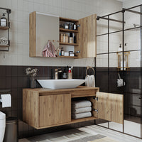 Roomart • Badmöbel Set • ATLANTIC • 3 Teilig • 100 cm Unterschrank mit Keramikwaschbecken • 80 cm Spiegelschrank- badezimmerschrank, waschbecken, badezimmermöbel, badschrank, badezimmer, mit, unterschrank, badmöbel, set, waschtisch, möbel, badezimmermãbel