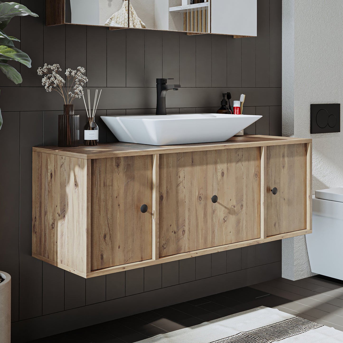 Roomart Badmöbel GUSTO-ATL 120 cm – Keramik Waschbecken &/oder Unterschrank – Modernes Design – Varianten wählbar – Eiche oder Weiß