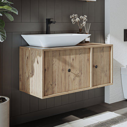 Roomart Badezimmermöbel GUSTO-ATL 90 cm – Keramik Waschbecken &/oder Unterschrank – Modernes Design – Varianten wählbar – Eiche oder Weiß