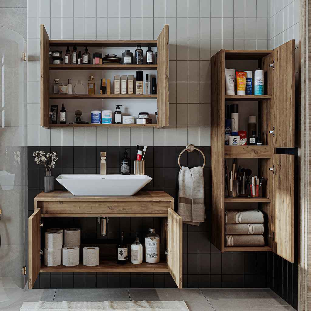 Roomart bathroom furniture set ATLANTIC 4-piece 85 cm in 5 colors vanity unit with ceramic washbasin - mirror cabinet - tall cabinet - bathroom cabinet, washbasin, bathroom furniture, bathroom cabinet, bathroom, with, vanity unit, bathroom furniture, set, washbasin, furniture, bathroom